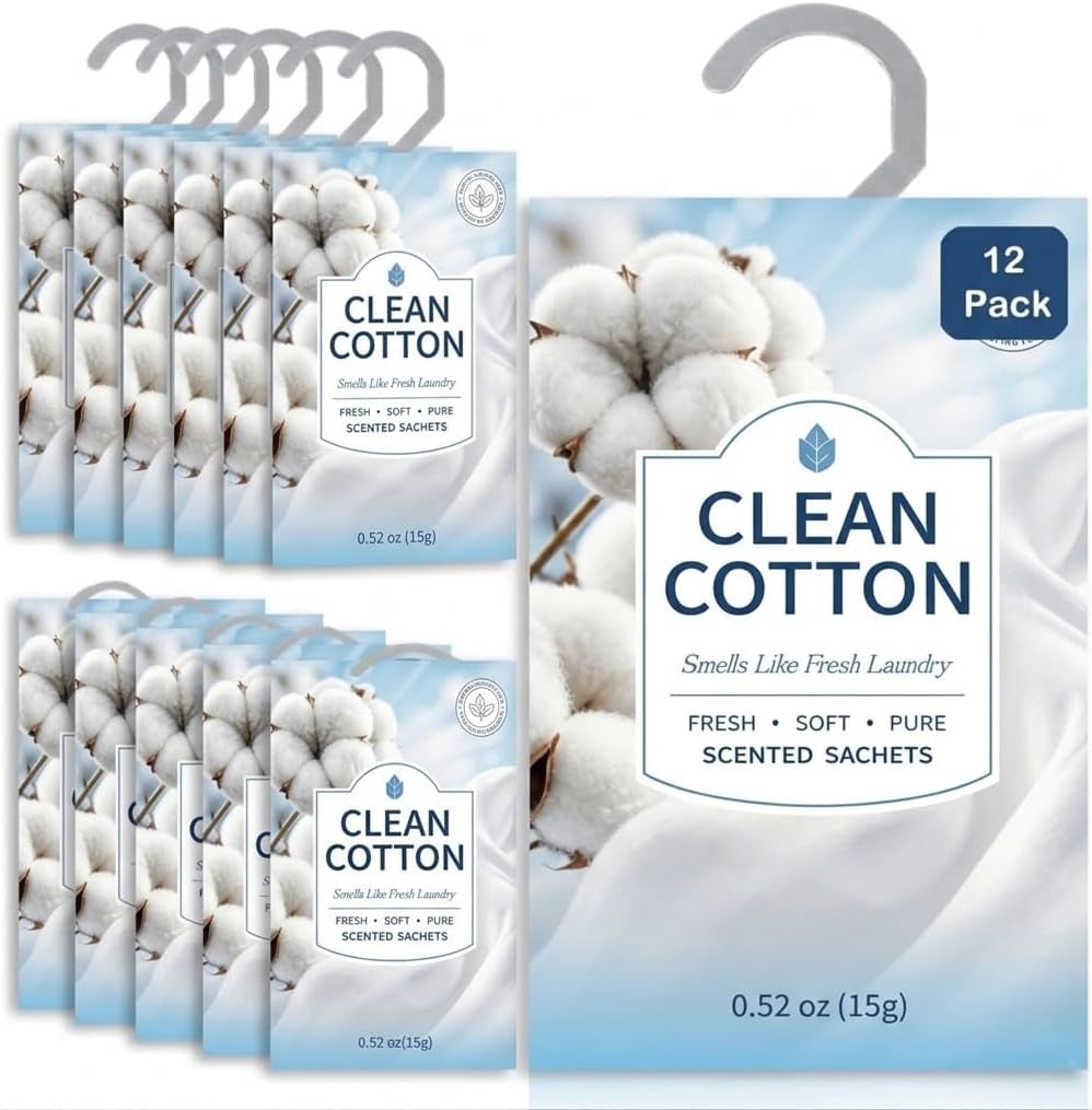 Closet Air Freshener with Hanging Retractable Hook, 12 Fresh Linen Sachets