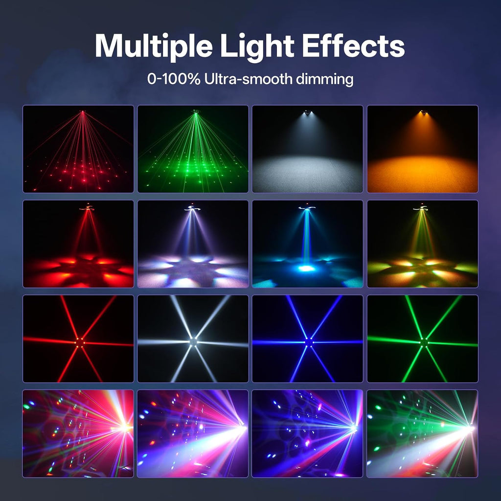 Moving Head DJ Lights,120W RGBW DJ Stage Lighting，6 Arms Party Light,Changing Glowing Magic Ball Effect Light, Red Green Starry, White Amber Strobe,Support DMX-512 Remote for Party Bar Disco Club DJ