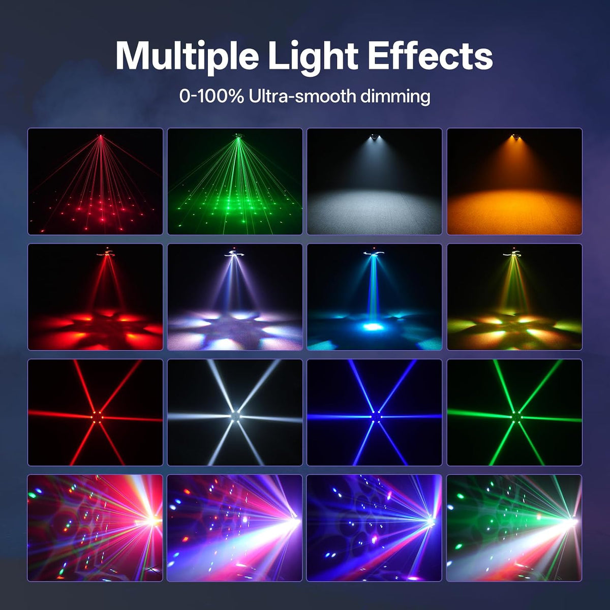 Moving Head DJ Lights,120W RGBW DJ Stage Lighting，6 Arms Party Light,Changing Glowing Magic Ball Effect Light, Red Green Starry, White Amber Strobe,Support DMX-512 Remote for Party Bar Disco Club DJ