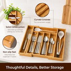 Expandable Bamboo Kitchen Drawer Organizer for Cutlery and Utensils, Adjustable Bamboo Wood Cutlery Tray in Drawer for Flatware and Silverware in Kitchen, (Natural)