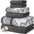 6 Piece Bath Towel Set – Bathroom Set with 2 Bath Towels, 2 Hand Towels, and 2 Wash Cloths – 100% Cotton, Super Absorbent & Extra Soft – Reversible Botanical Vine (Taupe Brown)