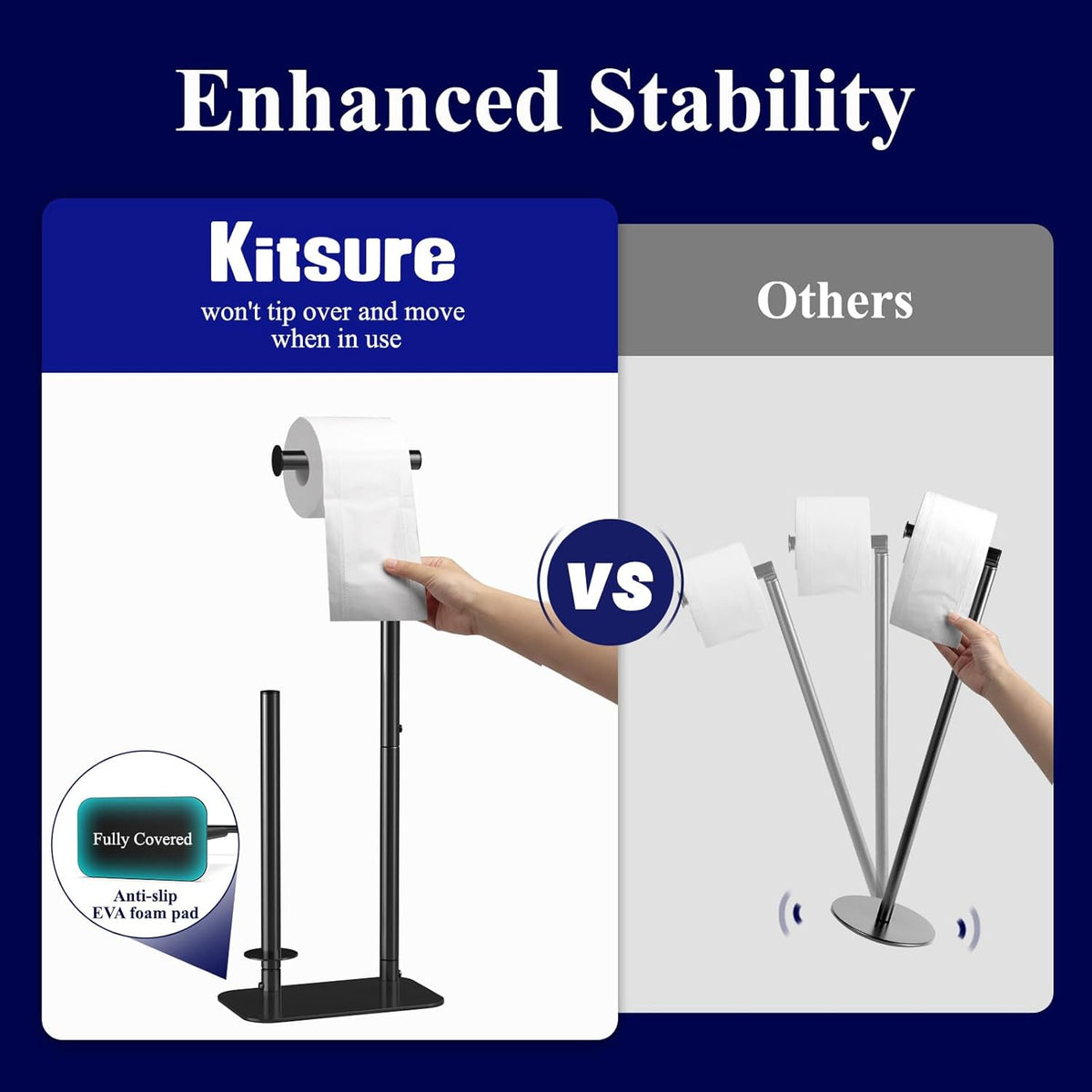 Toilet Paper Holder Stand, Bathroom Storage, Medium, Black
