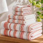 Sutton Stripe 6 Piece Cotton Bath Towel Set, Neutral