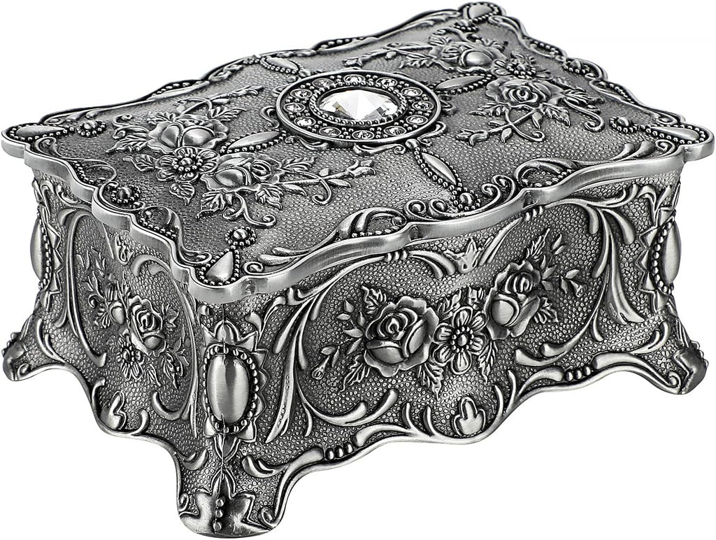Hipiw Vintage Metal Jewelry Box Organizer for Women, 4.9"X3.4"X2.7"