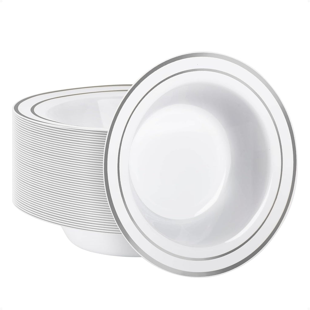 50 Pack Plastic Bowls with Gold Rim