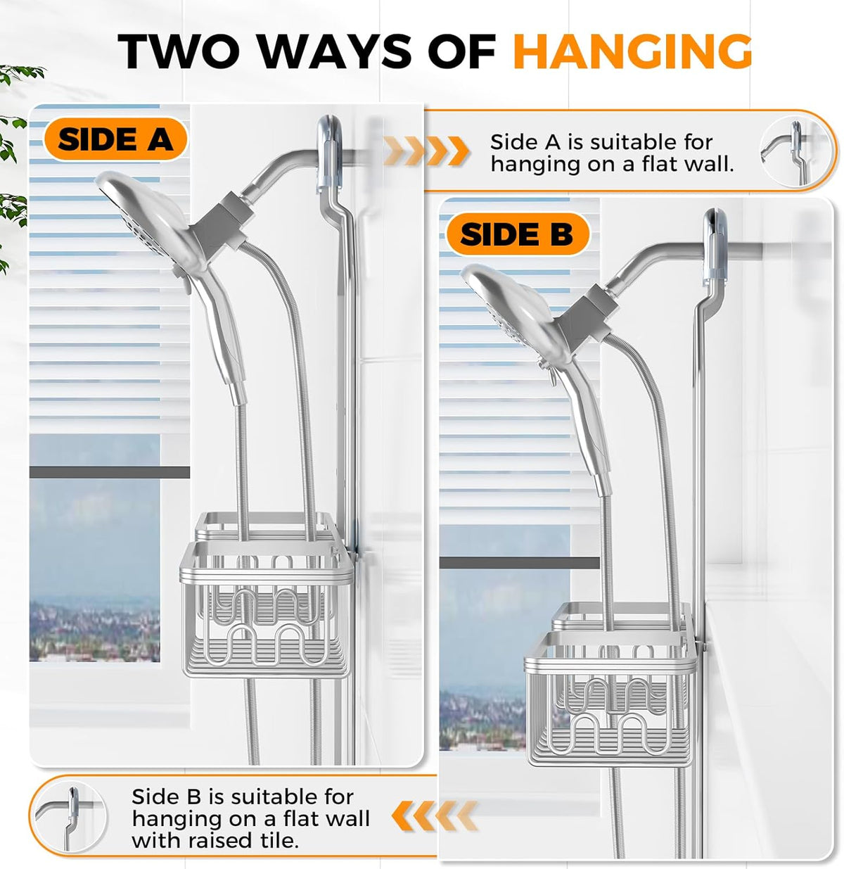 Adjustable Aluminum Shower Caddy Hanging for Handheld Showerhead, Silver