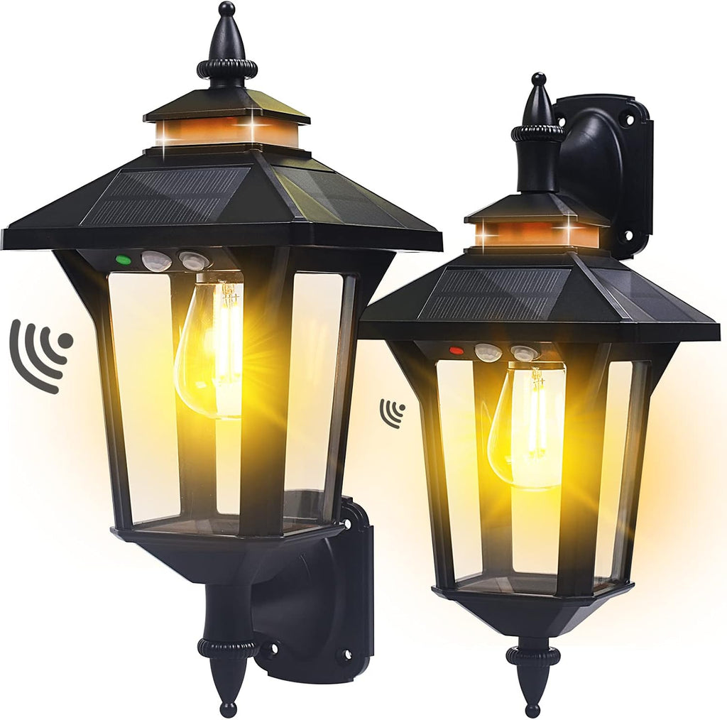 2 Pack Solar Wall Lantern Lights Outdoor with 3 Modes, Motion Sensor