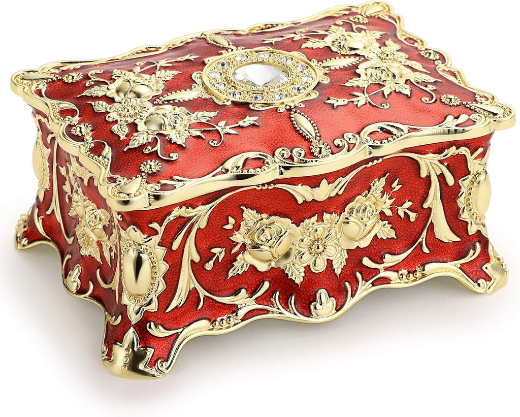 Hipiw Vintage Metal Jewelry Box Organizer for Women, 4.9"X3.4"X2.7"