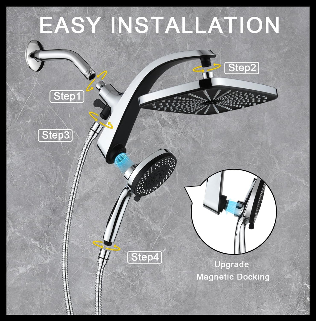 Rain Shower Head with Handheld Showerhead, Chrome 1.8GPM 460311