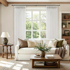 Pinch Pleated Linen Curtains 90 Inches Long Semi Sheer 2 Panels Natural