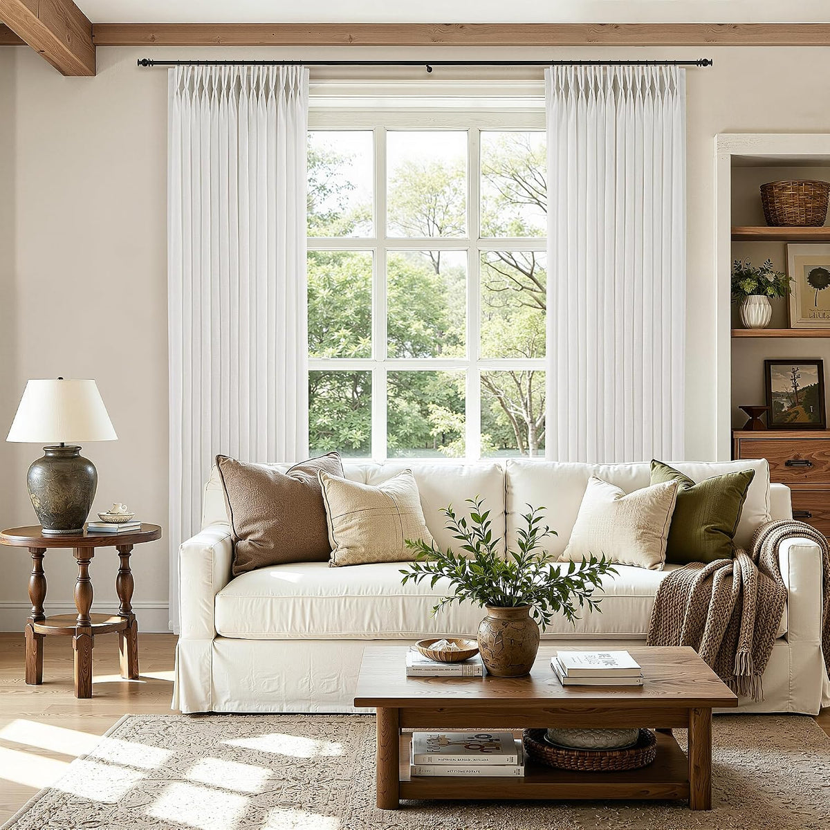 Pinch Pleated Linen Curtains 90 Inches Long Semi Sheer 2 Panels Natural