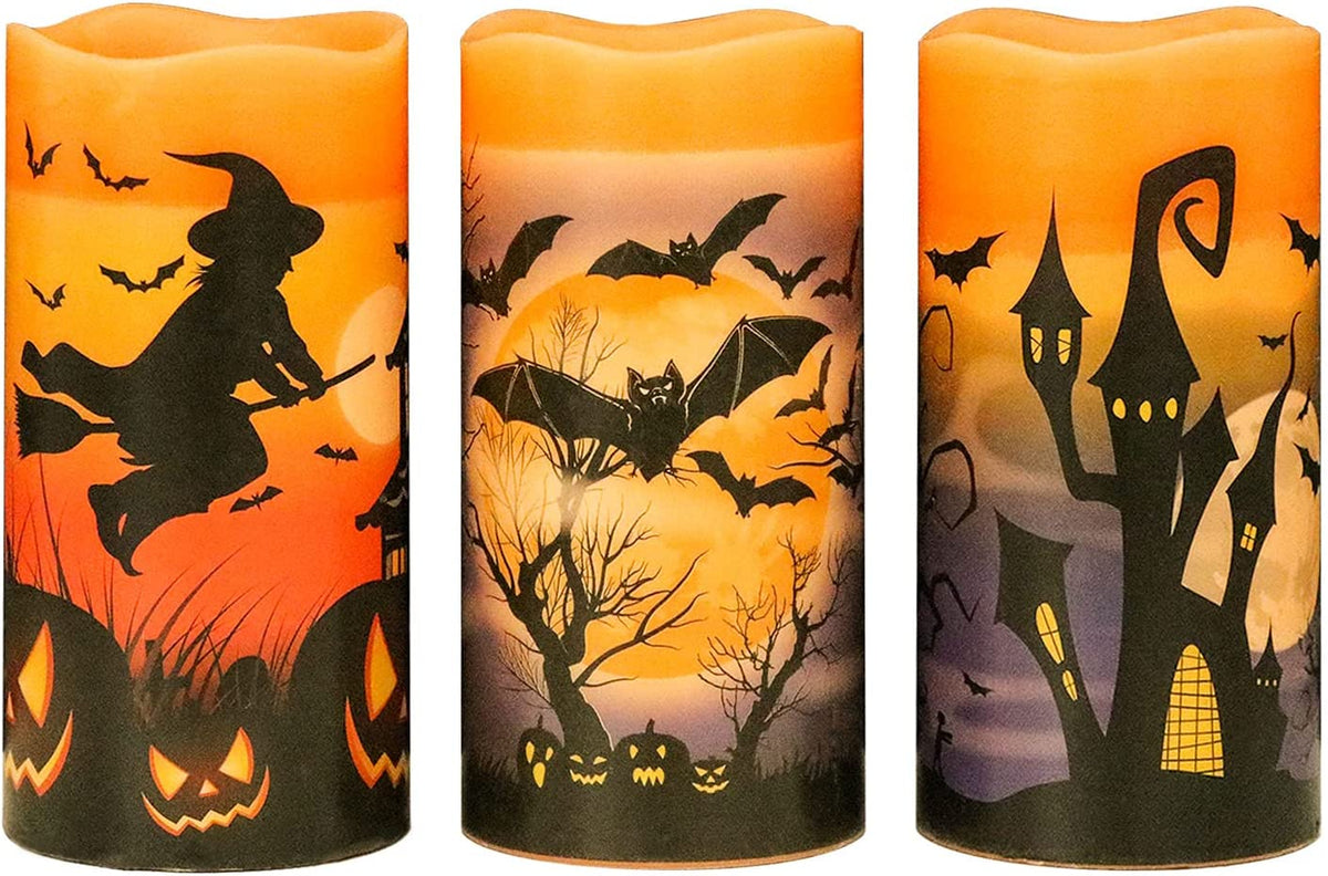 Pumpkin Halloween Flameless Candles Battery Operated with Timer