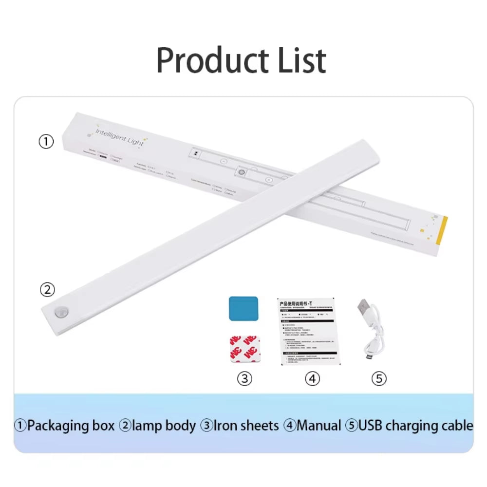 Motion Sensor Night Light USB Rechargeable Wireless Lamp under Cabinet Led Lights for Kitchen Cabinet Bedroom Wardrobe Lighting