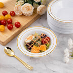 50 Pack Plastic Bowls with Gold Rim