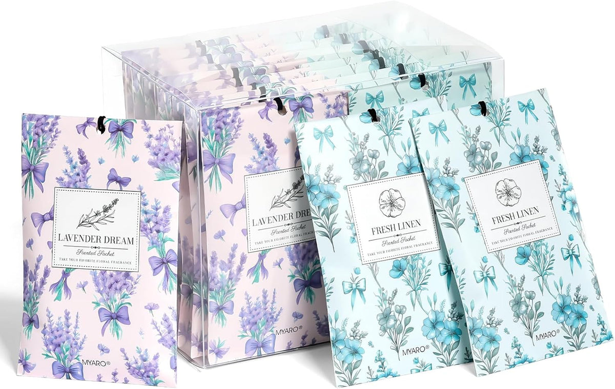 12 Pack Fresh Linen Scented Sachets, Closet Deodorizer Car Freshener