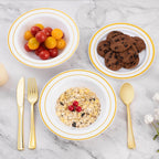 50 Pack Plastic Bowls with Gold Rim