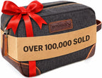 Men'S Canvas Travel Toiletry Bag, PU Leather Dopp Kit - Black