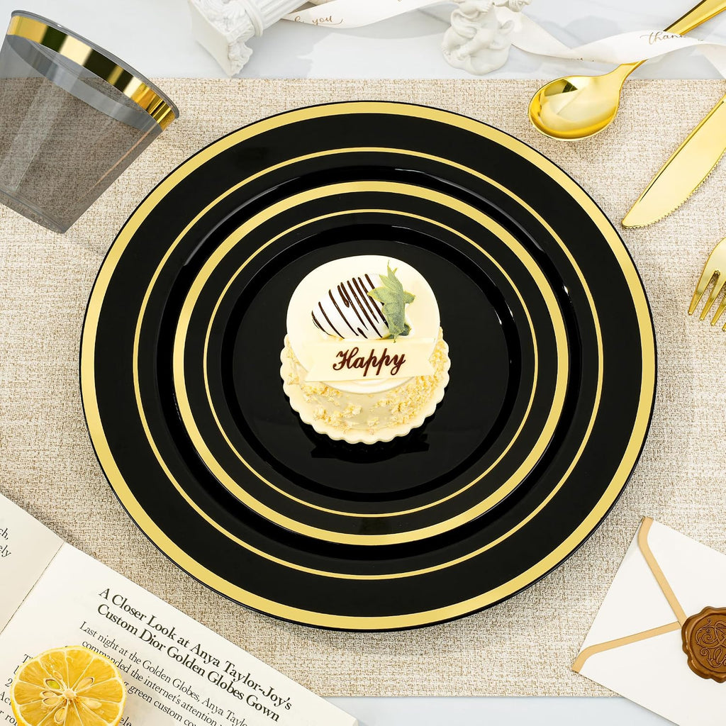 350 Piece Black Gold Dinnerware Set for 50 Guests