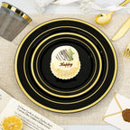 350 Piece Black Gold Dinnerware Set for 50 Guests