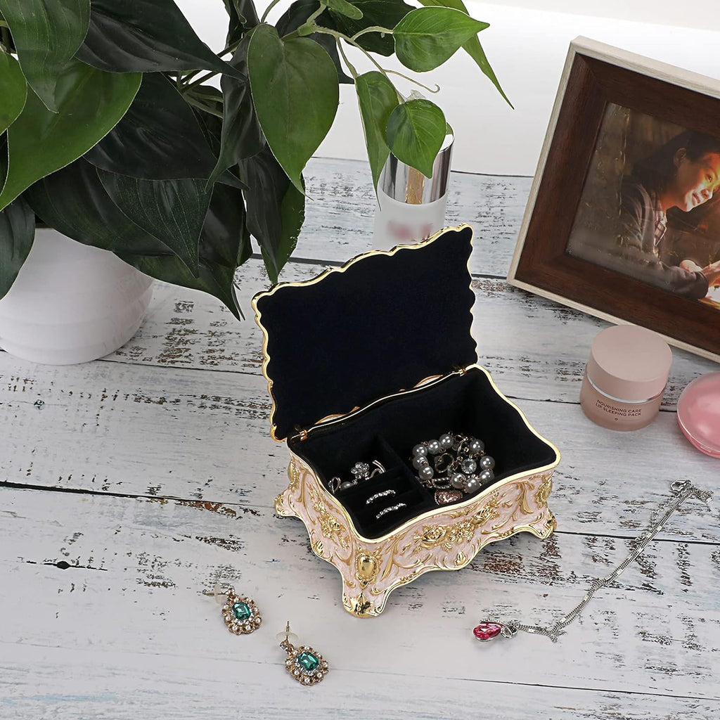 Hipiw Vintage Metal Jewelry Box Organizer for Women, 4.9"X3.4"X2.7"