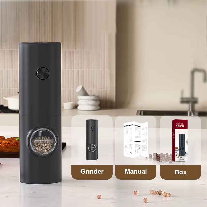 Electric Pepper Powder Grinder USB Rechargeable Salt Pepper Grinder with Adjustable Roughness Freshly Ground Pepper Kitchen Tool