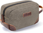 Men'S Canvas Travel Toiletry Bag, PU Leather Dopp Kit - Black