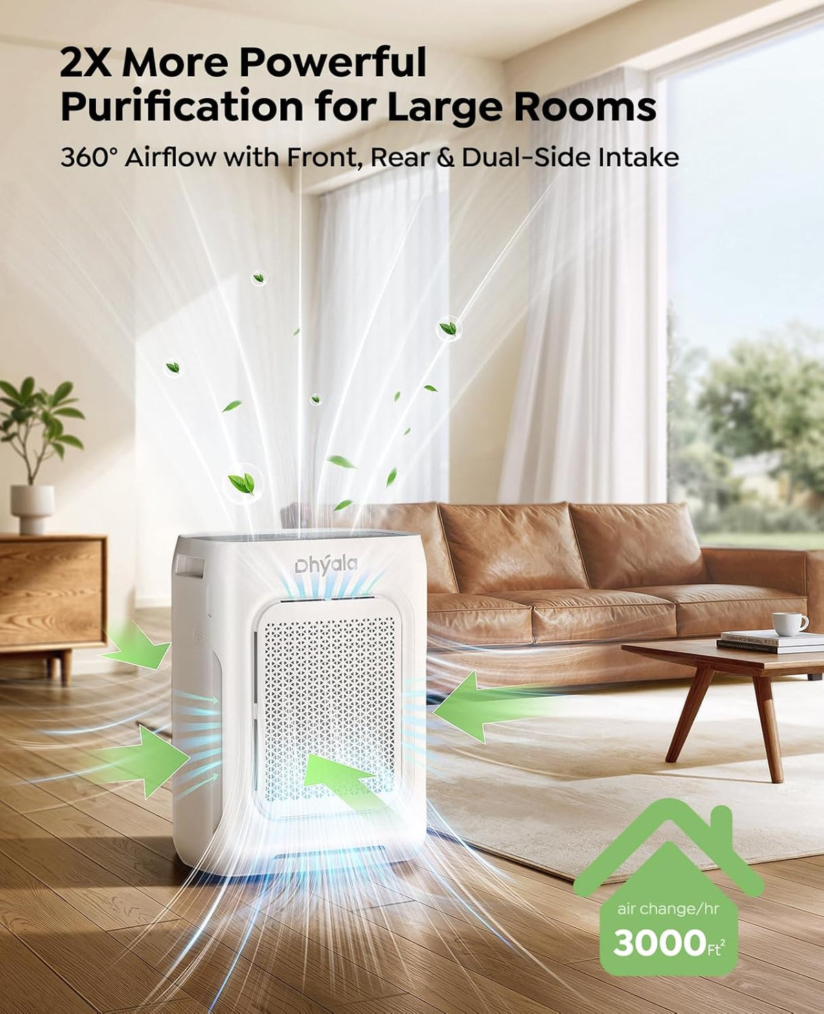 Air Purifier for Home Bedroom Large Room up to 3000Ft², HEPA Air Purifier with Washable Double-Sided Filters, Smart Wifi, AQI Display, Air Cleaner for Pets, Dust, Pollen, 15Db Sleep Mode, Fragrance