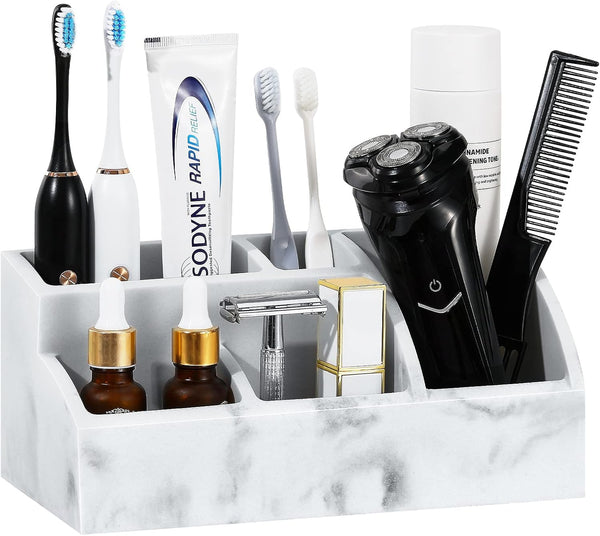 Bathroom Counter Organizer, 5 Slots, Gravel White