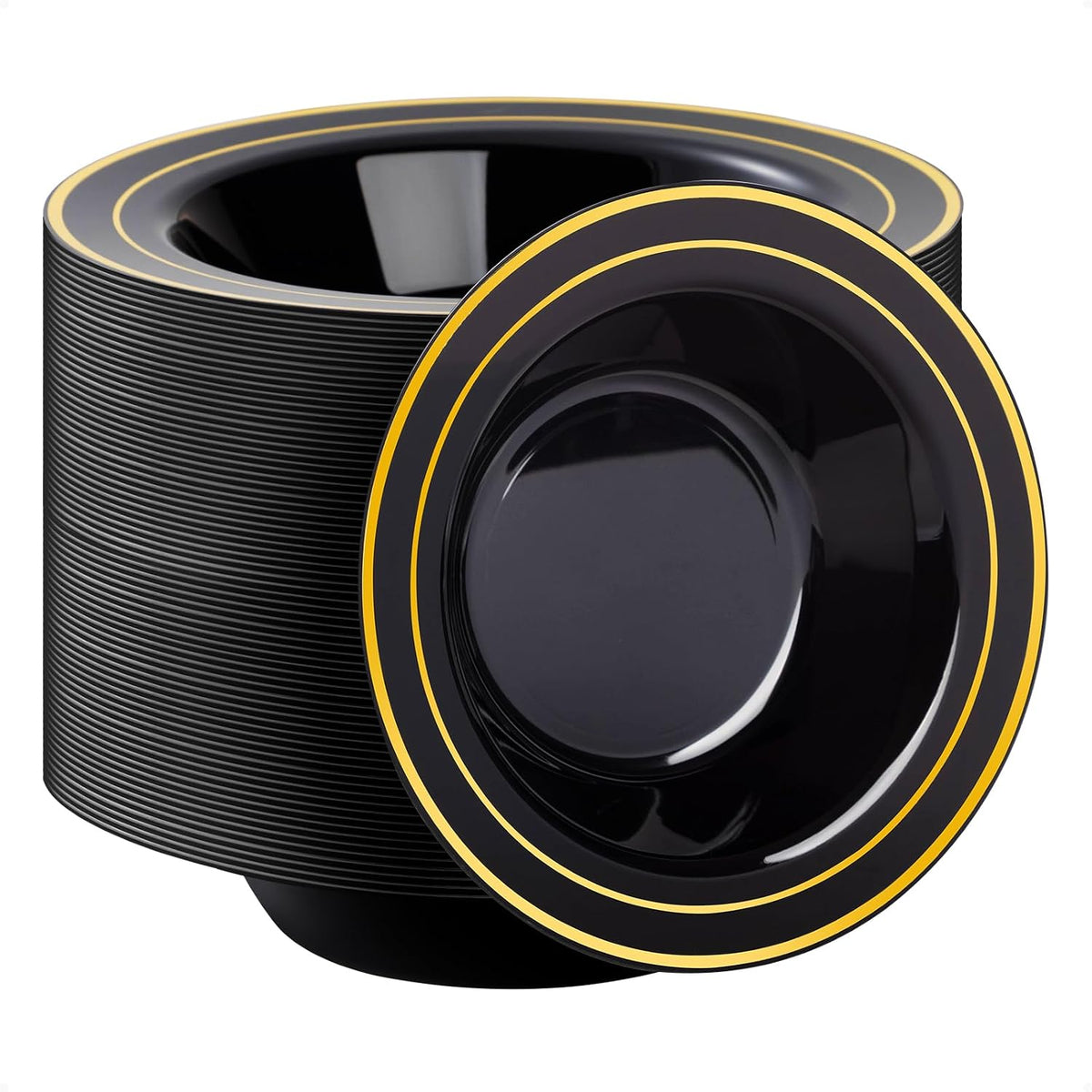 50 Pack Plastic Bowls with Gold Rim