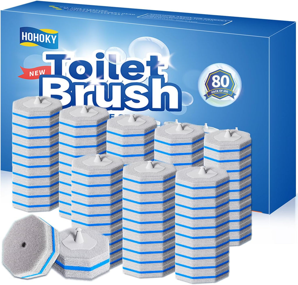 Disposable Toilet Brush Cleaning System, Two Sets of Wands and 60P Refills Pads Replacement Heads, Wall Mounted Toliet Stick Starter Kit Bathroom Maintenance, Toilet Bowl Cleaner Holder