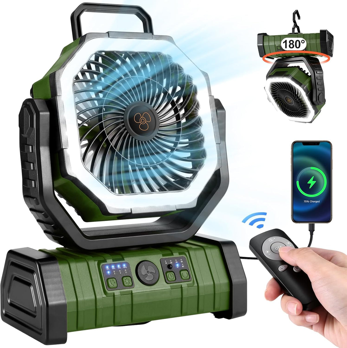 30000Mah Camping Fan with LED Lantern, Rechargeable Battery Fan