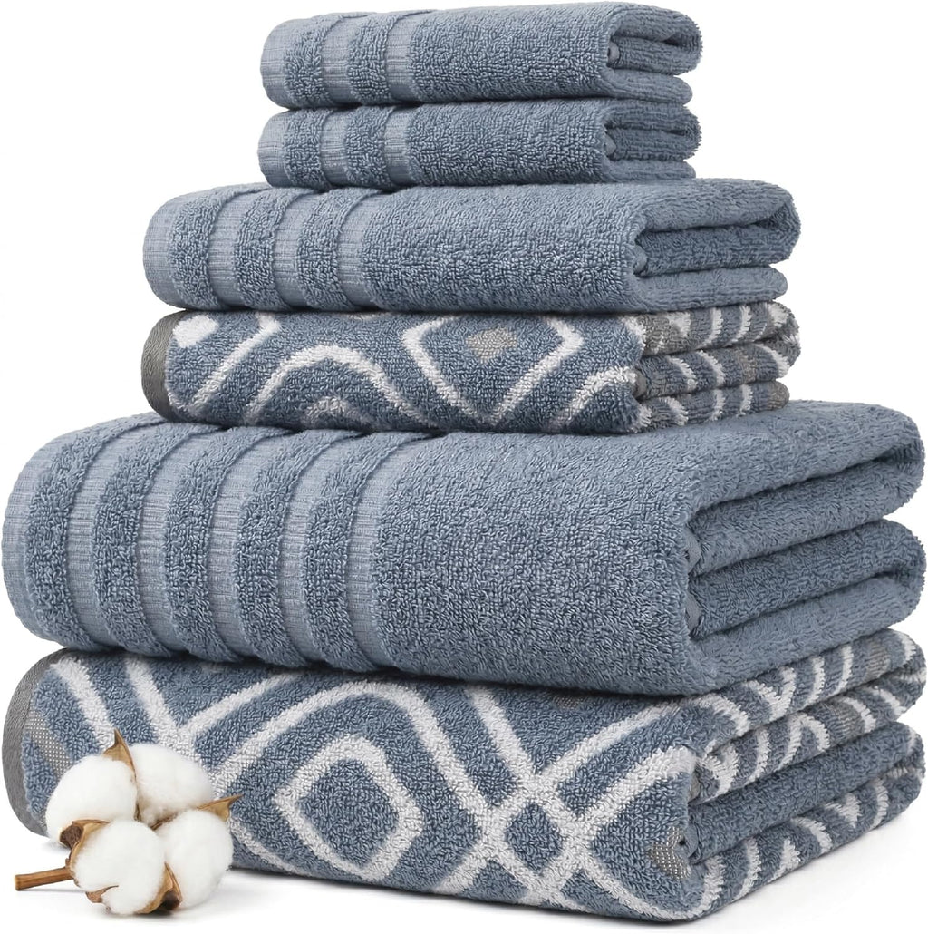6 Piece Bath Towel Set – Bathroom Set with 2 Bath Towels, 2 Hand Towels, and 2 Wash Cloths – 100% Cotton, Super Absorbent & Extra Soft – Reversible Botanical Vine (Taupe Brown)