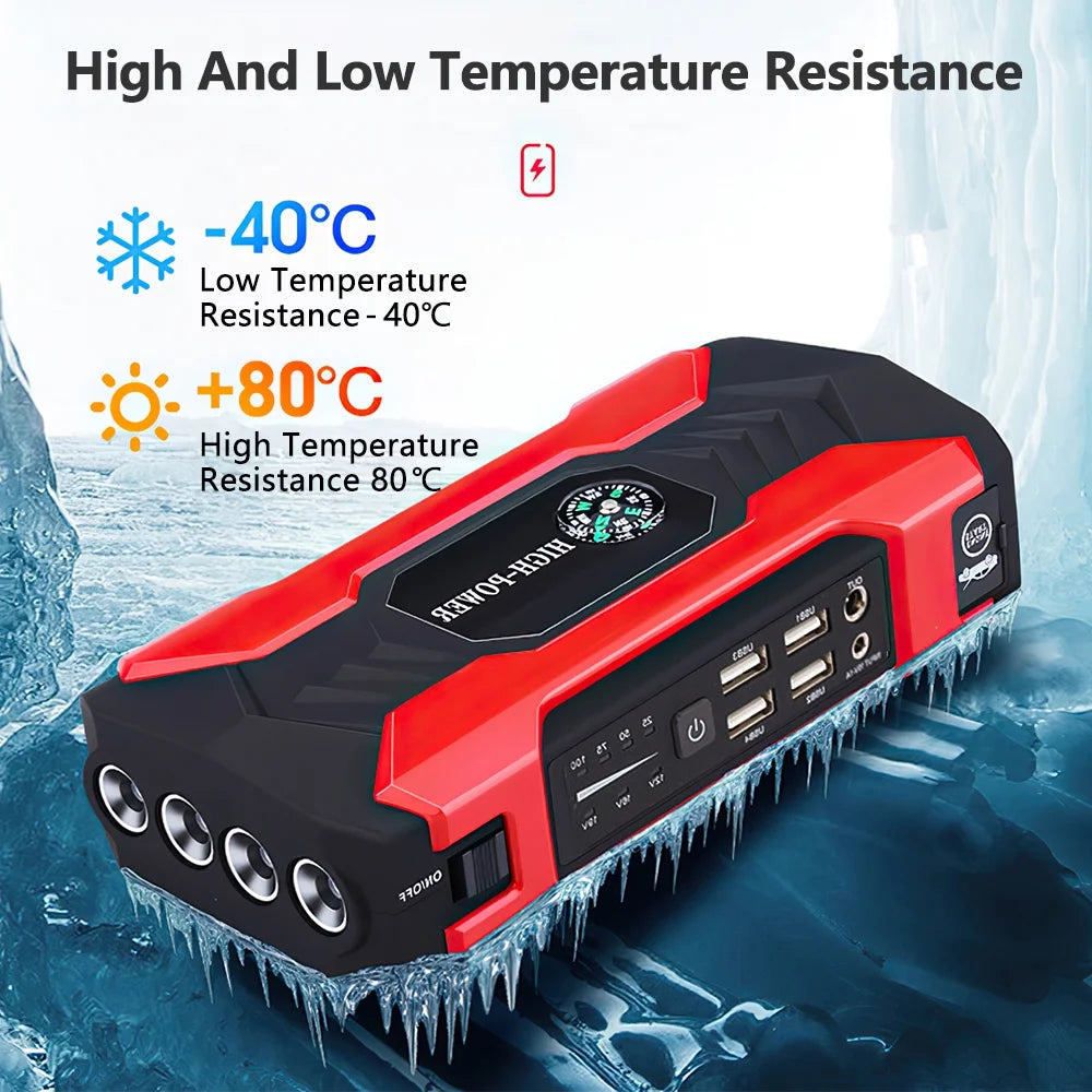 Power Up Your Adventures: 28000mAh 600A Portable Car Jump Starter with LED Flashlight