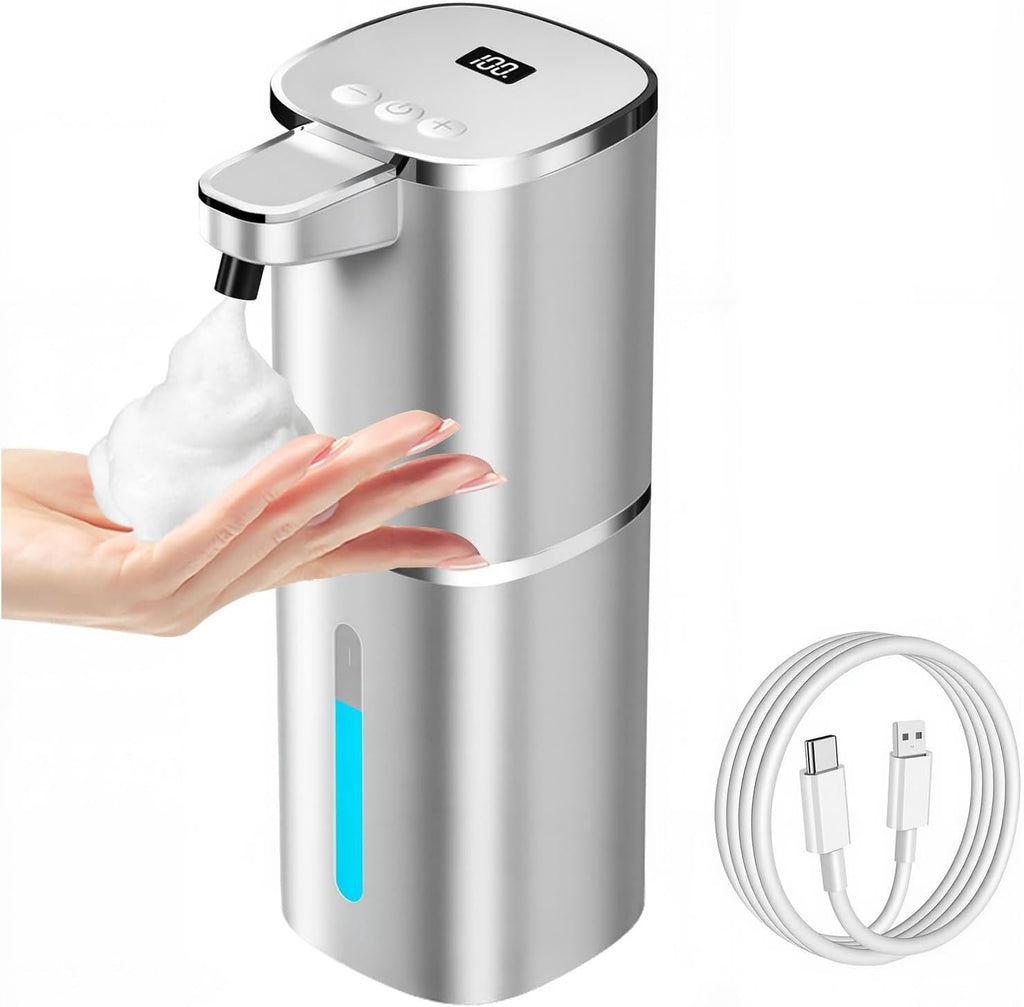 Automatic Liquid Soap Dispenser Touchless, USB Rechargeable Smart Hand Soap Dispenser, 9-Level Adjustable, Physical Button Operation, 13.5Oz/400Ml Wall Mounted for Bathroom Kitchen Dish Soap