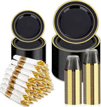350 Piece Black Gold Dinnerware Set for 50 Guests