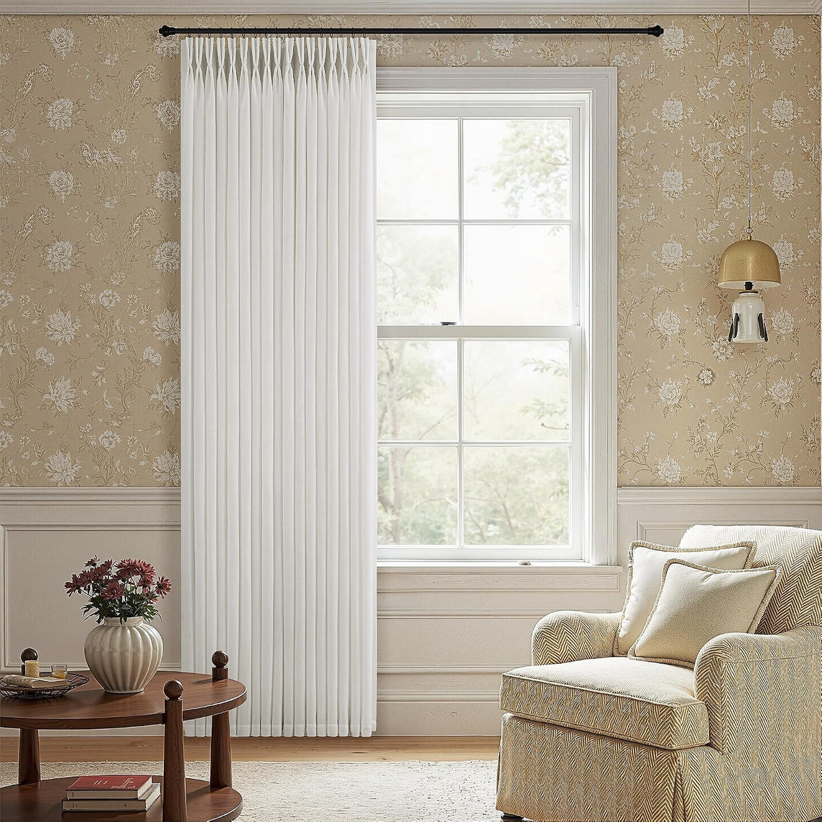 Pinch Pleated Linen Curtains 90 Inches Long Semi Sheer 2 Panels Natural