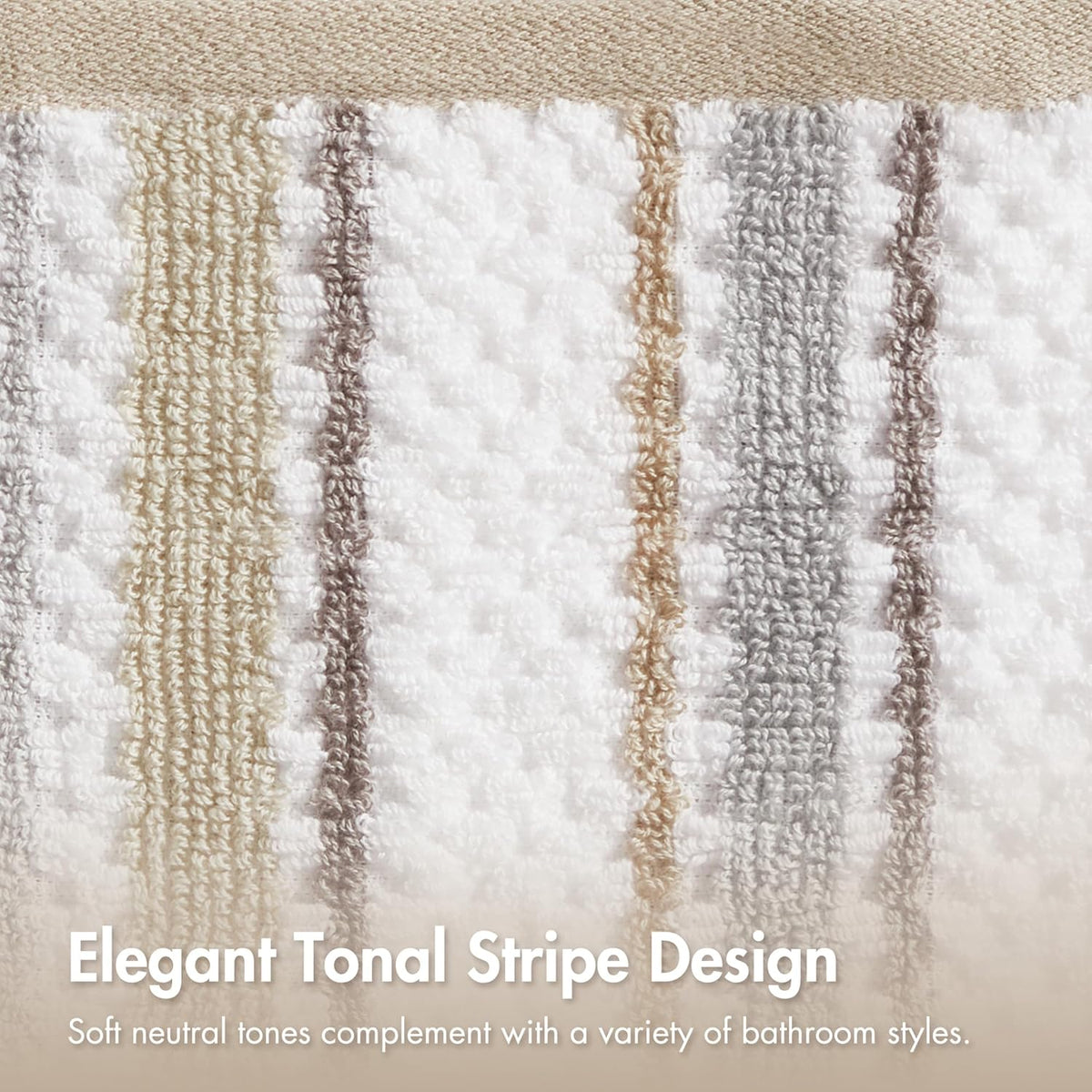 Sutton Stripe 6 Piece Cotton Bath Towel Set, Neutral