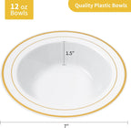 50 Pack Plastic Bowls with Gold Rim