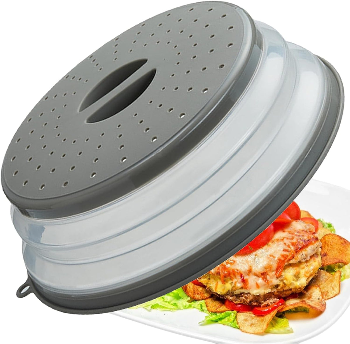 Microwave Splatter Cover Vented for Food, Splatter Guard & Colander Kitchen Gadget for Fruit Vegetables Microwave Plate Cover with Hook Hole,Dishwasher-Safe,Bpa-Free Silicone & Plastic (1 Pack)