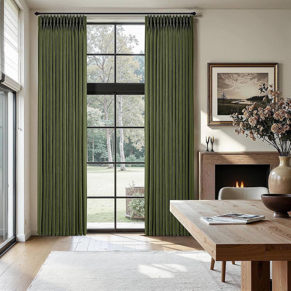 Pinch Pleated Linen Curtains 90 Inches Long Semi Sheer 2 Panels Natural