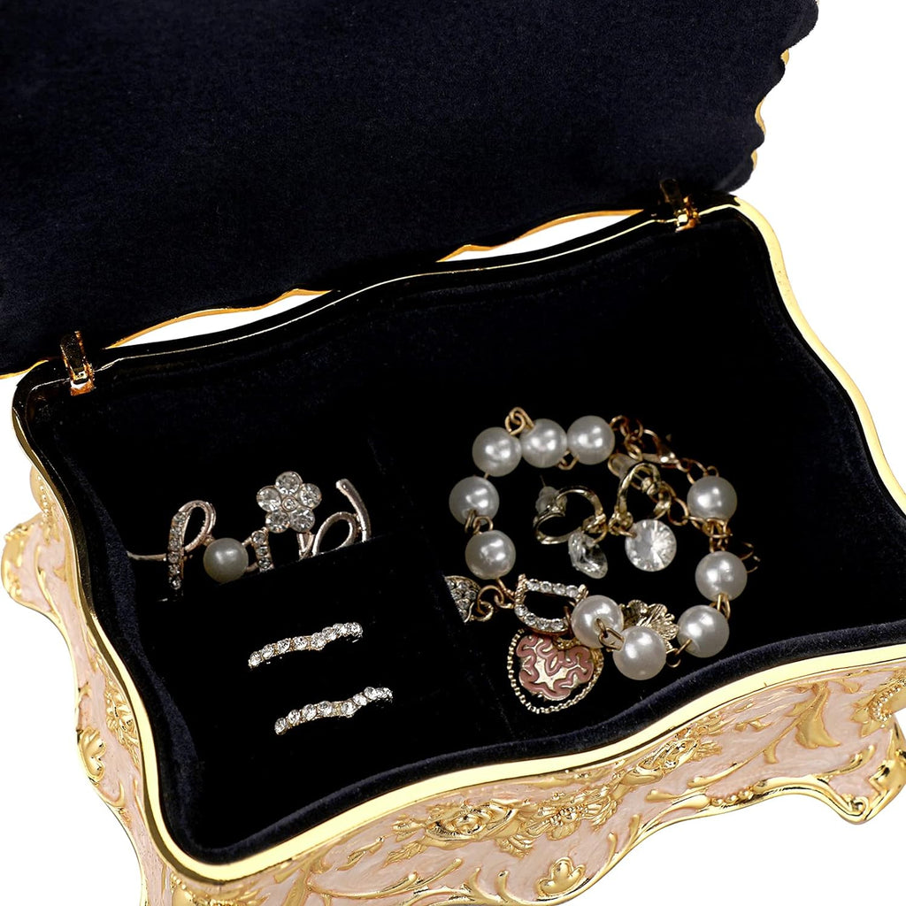 Hipiw Vintage Metal Jewelry Box Organizer for Women, 4.9"X3.4"X2.7"