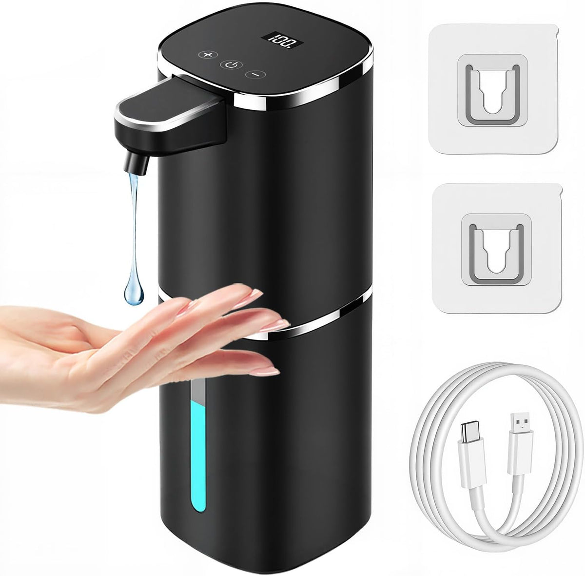 Automatic Liquid Soap Dispenser Touchless, USB Rechargeable Smart Hand Soap Dispenser, 9-Level Adjustable, Physical Button Operation, 13.5Oz/400Ml Wall Mounted for Bathroom Kitchen Dish Soap