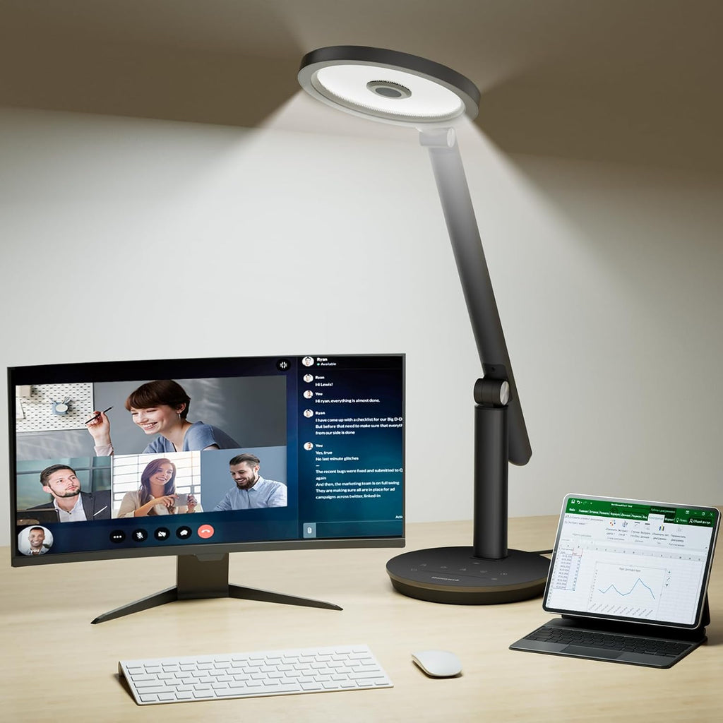 H6 Desk Lamp for Home Office, Dimmable Reading Table Light, Black
