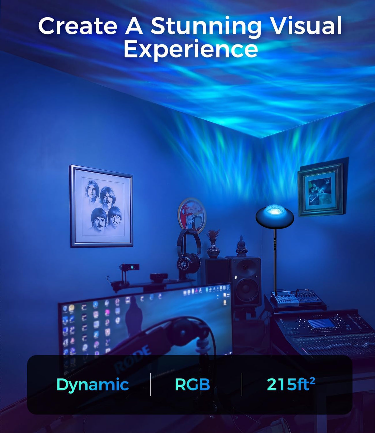 Uplighter LED Floor Lamp | RGB & Water Ripple Dynamic, Warm Cool White Light Standing Lamp with Remote Control, 3000K-6000K, Color-Changing Lighting for Living Room, Bedroom and Gaming Room