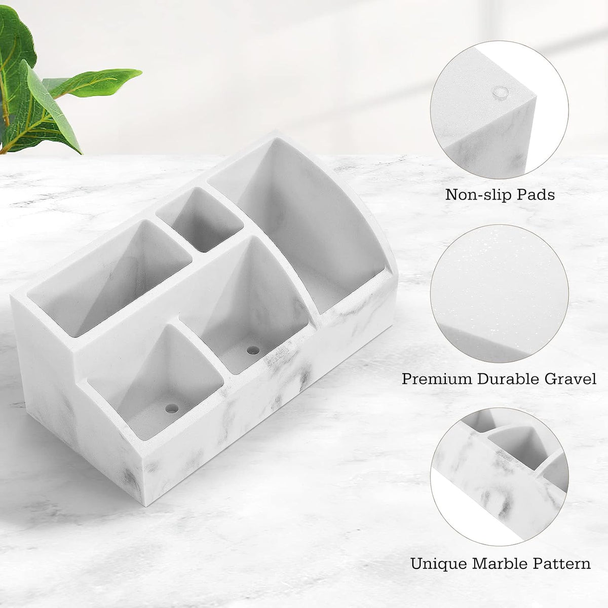 Bathroom Counter Organizer, 5 Slots, Gravel White