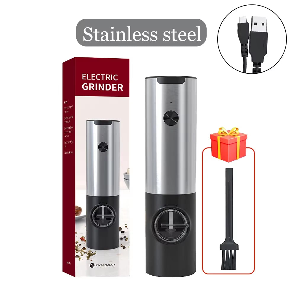 Electric Pepper Powder Grinder USB Rechargeable Salt Pepper Grinder with Adjustable Roughness Freshly Ground Pepper Kitchen Tool