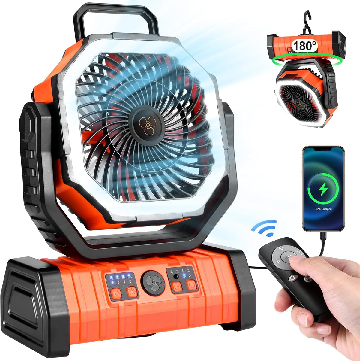 30000Mah Camping Fan with LED Lantern, Rechargeable Battery Fan