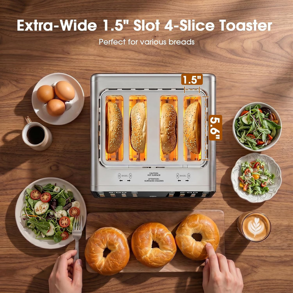4 Slice Toaster, Wide Slots, Dual Touchscreens, Single Slice & Bagel Modes