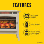 Freestanding Electric Fireplace Stove Heater with 3D Flame Effect for 1,000 Sq. Ft. Room, Cream