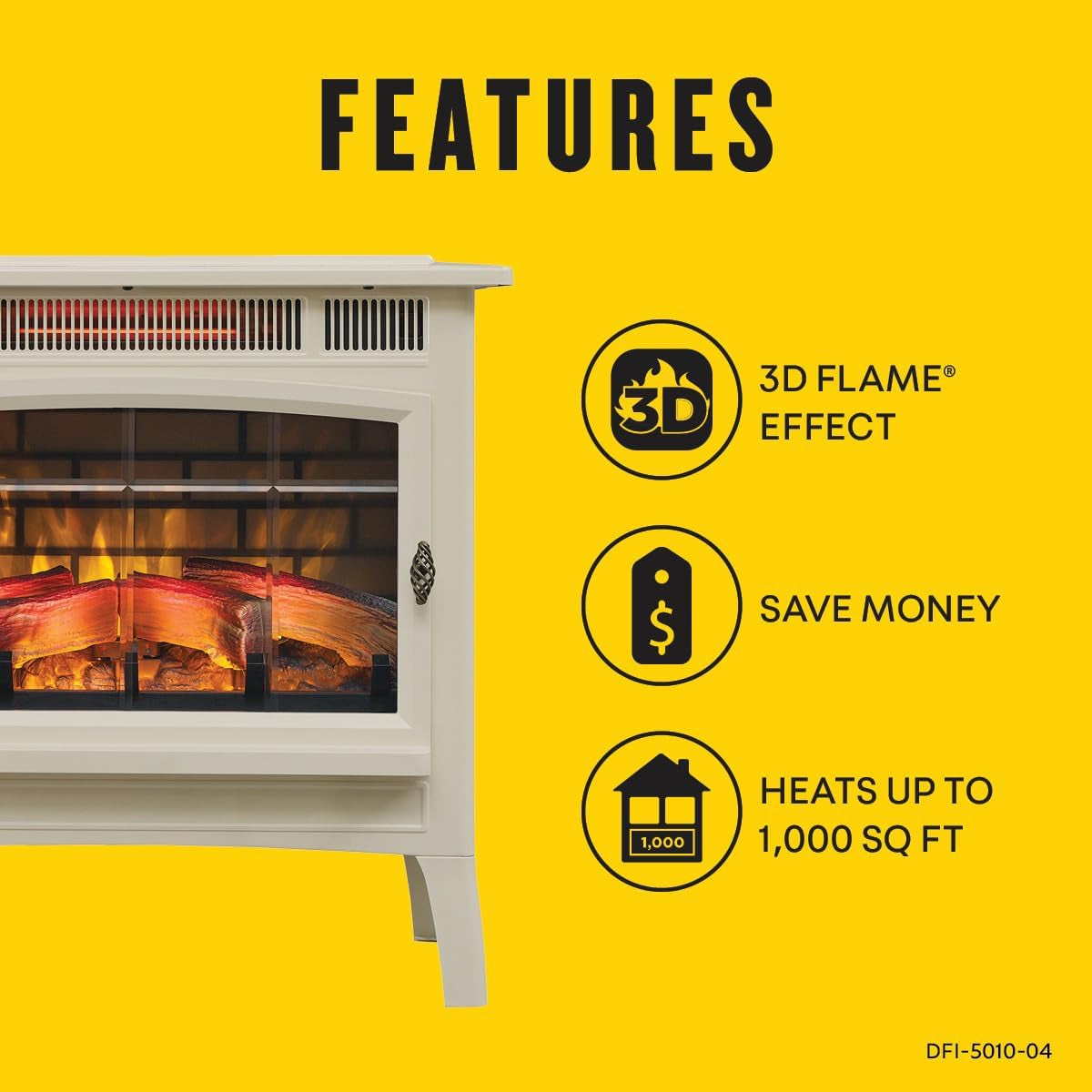 Freestanding Electric Fireplace Stove Heater with 3D Flame Effect for 1,000 Sq. Ft. Room, Cream
